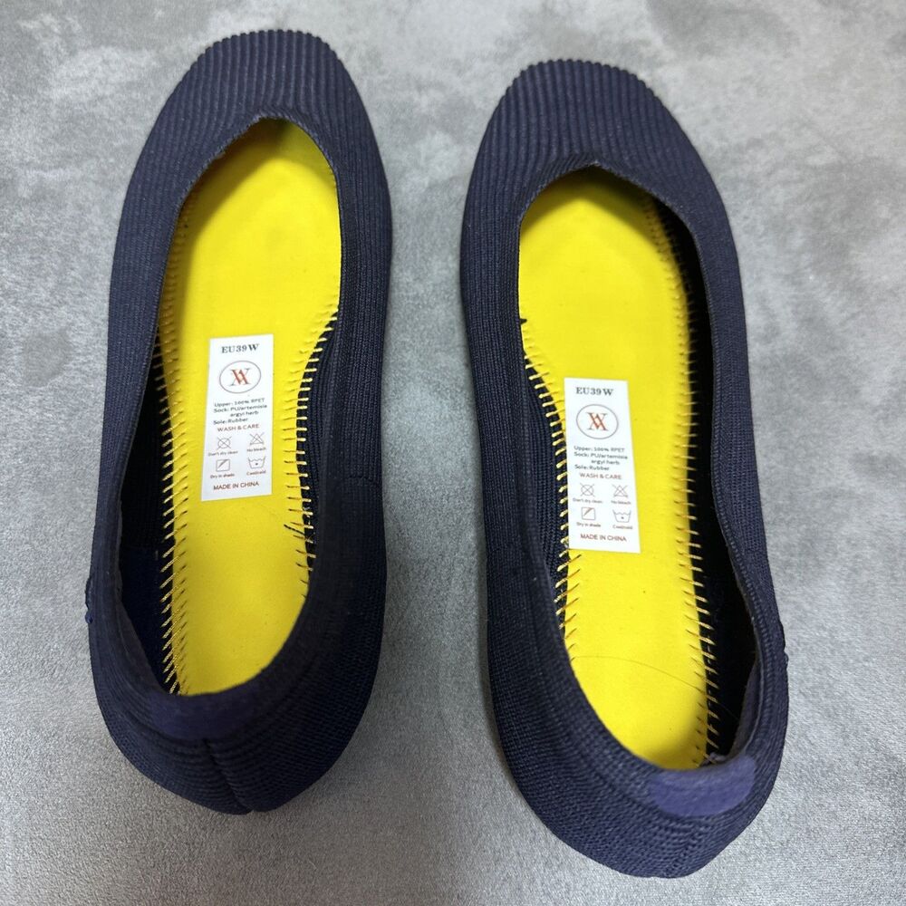 Vivaia Square Toe V-Cut Margot 2.0 Flats Navy Washable Shoes 9 EUR 39